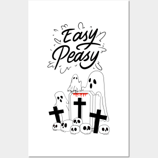 Easy Peasy Ghost Family Visiting Cemetery Halloween Posters and Art
